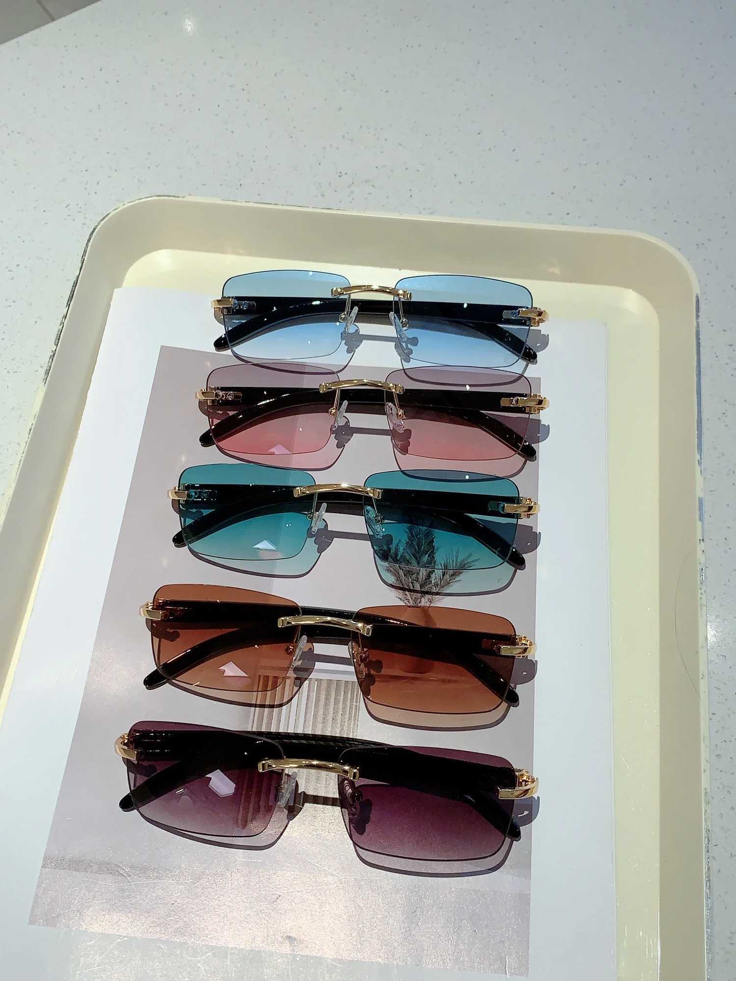 KAMMPT Rimless Rectangle Sunglasses 2024 New in Vintage Gradient Ocean Lenses Shades Trendy Brand Designer Fashion Sun GlassesC250412