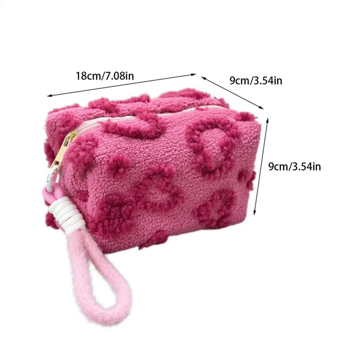 Plush makeup bag with handle soft travel cosmetics storage bag portable love printing organizer pencil case cute clutch bag 250410