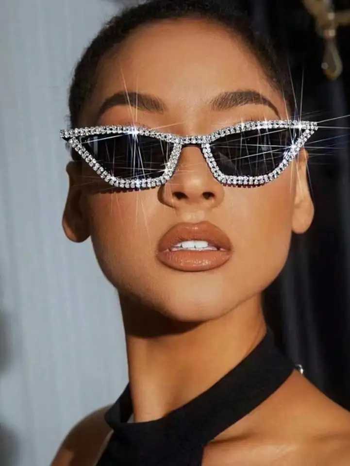 1PC Fashion Cat Eye Plastic Frame Rhinestone Decor Sunglasses For Outdoor Daily Life Shades Eyewear Accessories.C250412