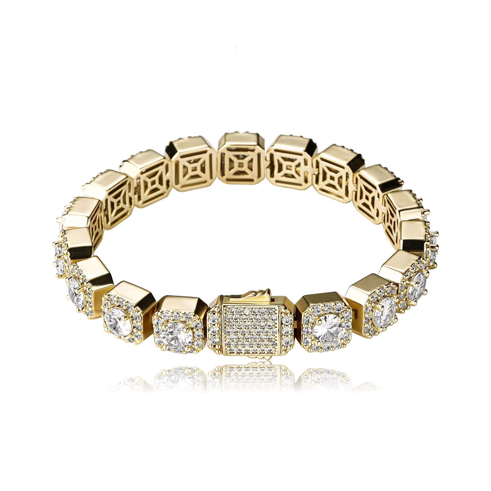 Wholesale Hip Hop Necklace 10mm Zircon Brass Cube Sugar Diamond Tennis Bracelet Necklace