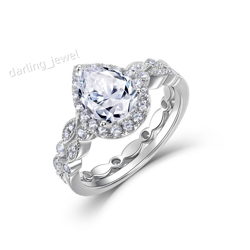 Moissanite Ring Silver Engagement Promise Ladies Woman Fine Jewelry Pear Sets Diamond for Women Moissanite Ring