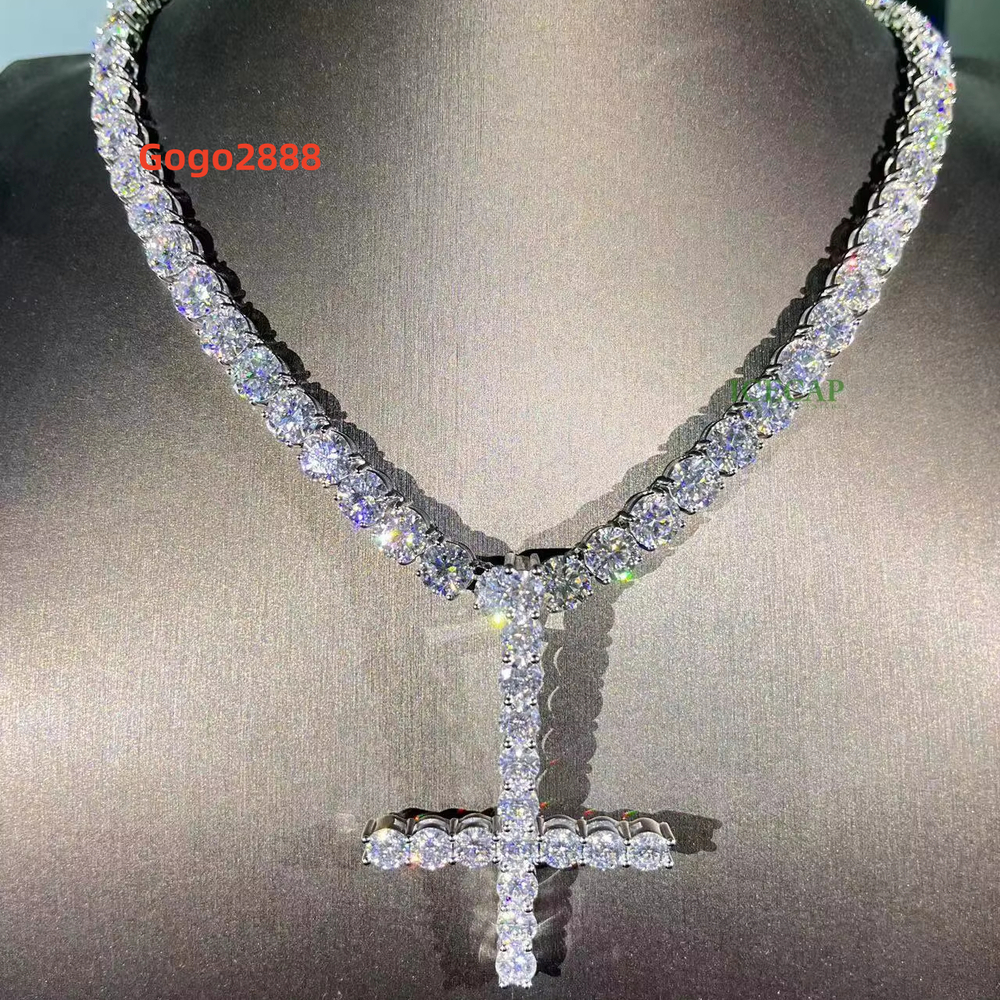 Wholesale 50mm VVS Moissanite Diamond Cross Pendant 925 Sterling Silver Gold Plated Fine Jewelry Charm Iced GRA Moissanite