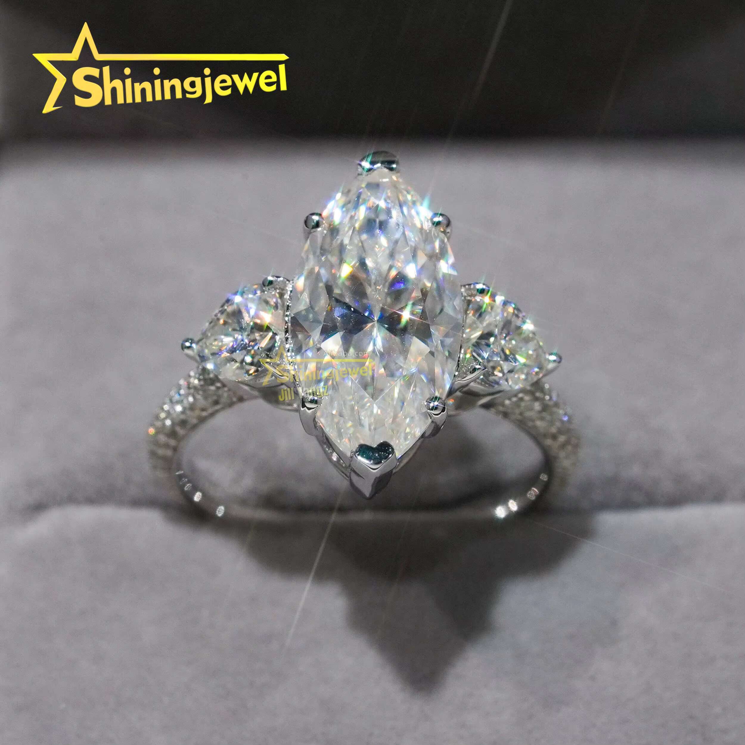Certification 5cts Huge Main Stone Marquise Cut Moissanite 925 Diamond Rings for Women Pass Diamond Tester Engagement Ring