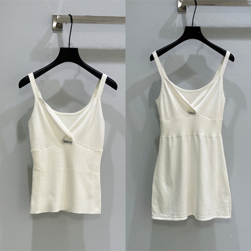 Sexy V Neck Mini Knitted Dress Women Designer Soft Slim Fit Sleeveless Vest Dresses Luxury Brand Party Birthday Tanks Dress