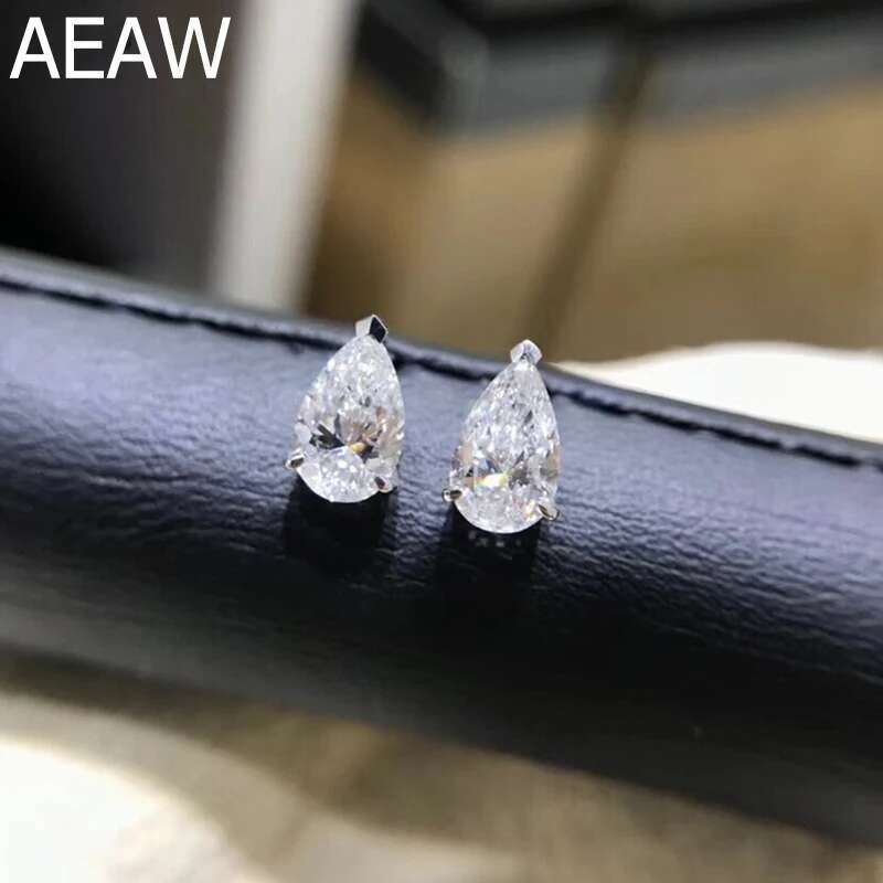 Moissanite Pear earring main stones 4x6mm 0.8ctw moissanite Push back Solid 18K White gold or silver