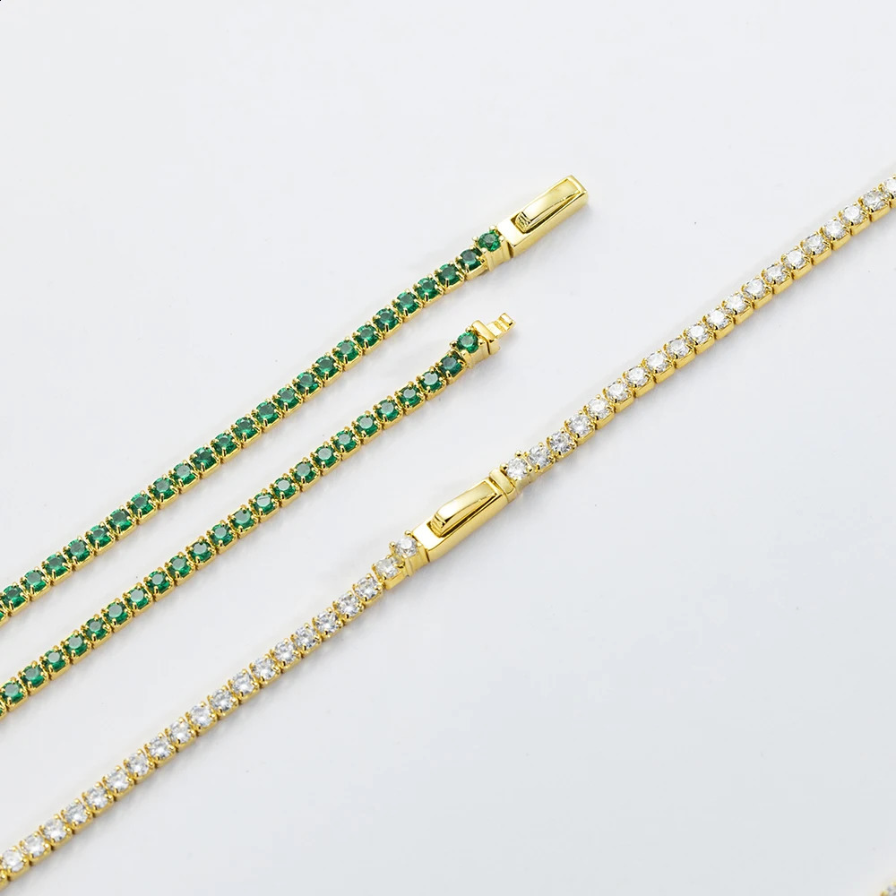 ANDYWEN 925 Sterling Silver Gold 2mm Tennis Chain Choker Necklace Long Chain 37.5cm Women Party Wedding Fine Jewelry 250407