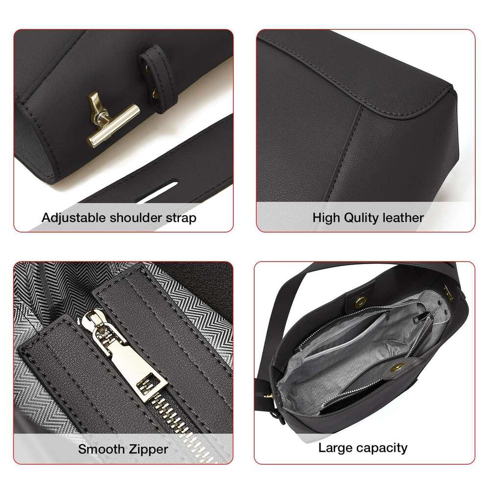 FOXER Lady Women Hobo Bucket Bag Split Leather Fashion Shoulder Large Capacity Handbag Wide Adjustable Strap Female Bags