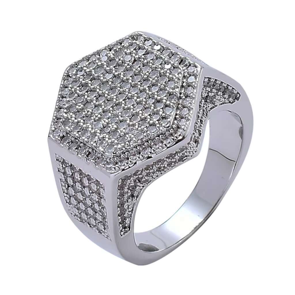 BES Hip Hop Style Men Rings Copper Ring Iced Out Bling Pave Cubic Zirconia Geometry Ring Charms