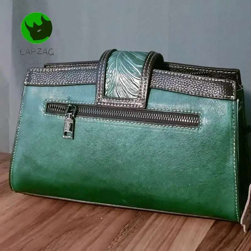 100% Real Cow Leather Cross-Border Women's Handbag Ladies' High Quality Vintage Green Evening Party Bag Cowhide Shoulder Bags