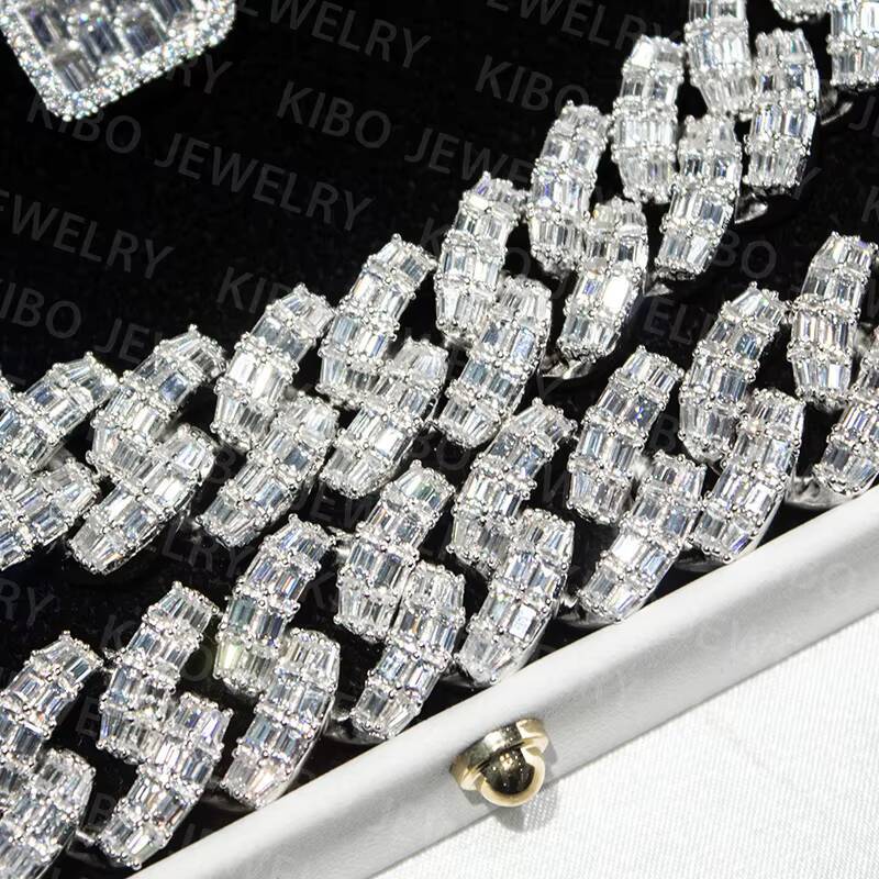 Iced Out Chaine for Mens 925 Sterling Silver 18mm Chains VVS1 D Color Baguette Cut Moissanite Diamond Cuban Link Chain