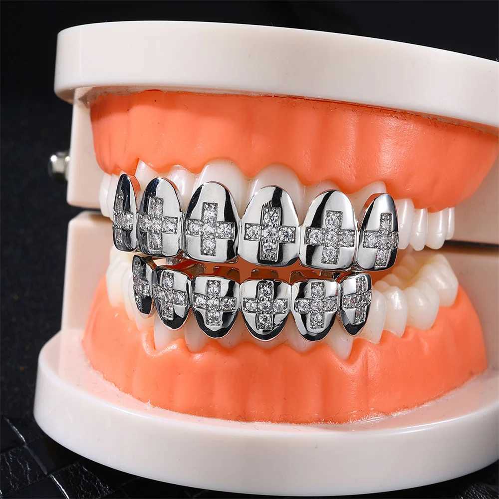 D Zs new shiny cubic zirconia teeth Grilz set designed for unisex top and bottom oral gold and silver removable dental fashion jewelryXJ250412