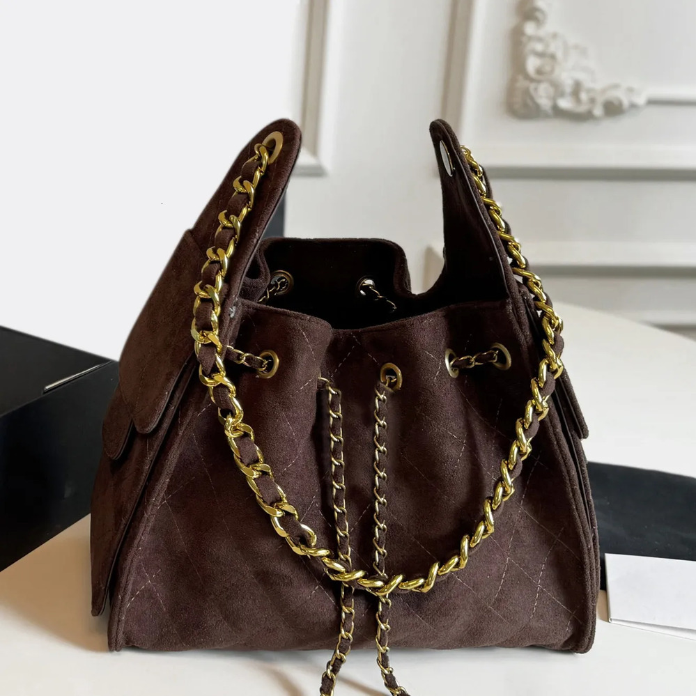 25c Hobo Deaigner Chocolate brown Women Large Chain Shoulder Underarm Drawstring Tote Trendy Suede Handbag Shopping bags Weekend bag