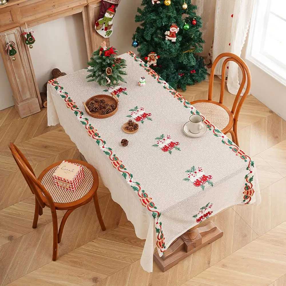 Christmas Lace Dining Table Mat Rectangle Tables Cover Christmas Tablecloths Fashion Tassels Decor Sweet Home Supplies Soft Fabric Cloths Y251113