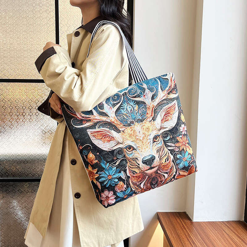 designer bag New Fashion Gold Embroidery Women's Single sided Animal Shoulder Bag Large Capacity Ethnic Style Commuter Handbag