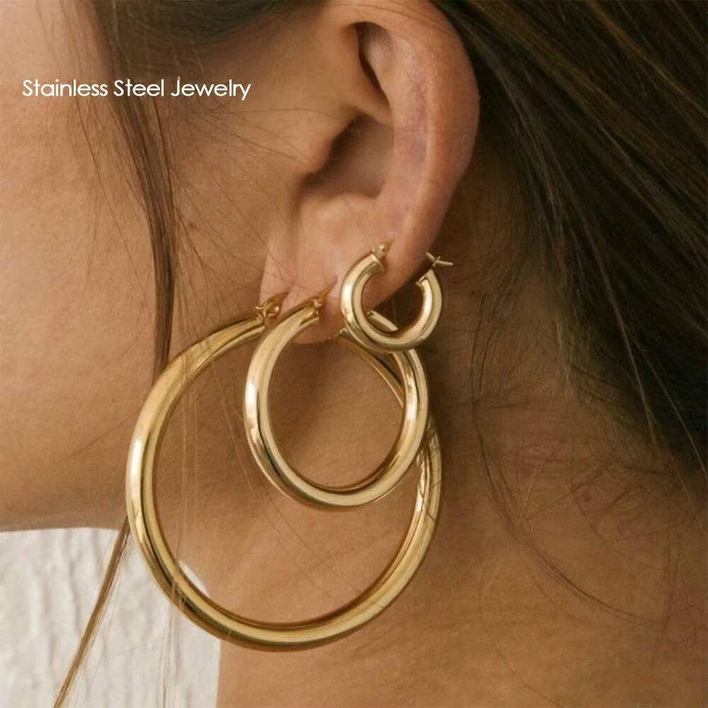 Womens Stainless Steel Earrings Simple Hoop Trendy Geometric Pattern New Distinctive
