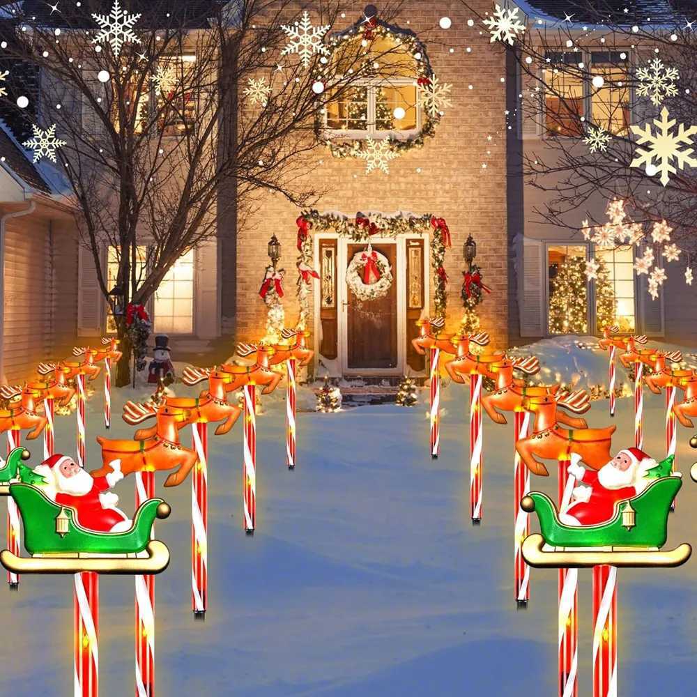 5pcs Solar LED Christmas Lights Santa Reindeer Pathway Lights for Outdoor Patio Garden Lawn Decor Holiday Lights Waterproof M251113