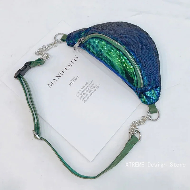 Fashion Womens Sparkling Glitter Fanny Bag Waist Bag Chest Circumcision Leather Bag Shoulder Strap Travel Sports Bag 250408