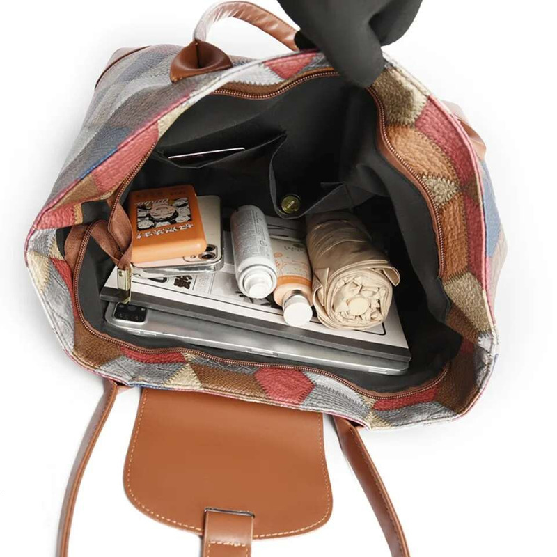 Large Capacity Patchwork Colorful Big Casual Tote Bags Women Handbags And Purses Plaid Shoulder Bag For Daily Commuting Sac