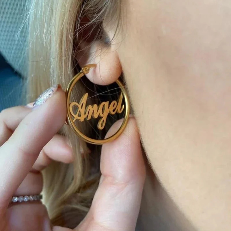 Personalized Customized Name Ring Earrings Stainless Steel Customized Name Ring Earrings 250409