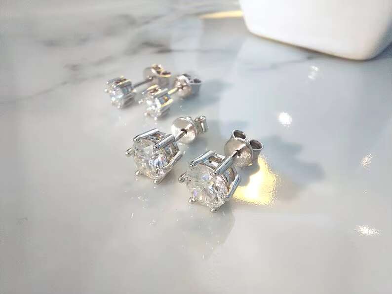Moissanite Stud Earrings Round Moissanite Earrings 925 Sterling Silver Stud Earrings/ Gift for Her