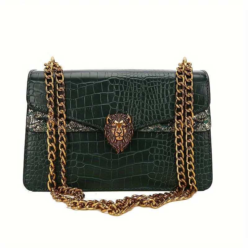 Classic Niche Design Mini Square Shoulder Bag Fully Equipped with Fashionable Clamshell Lion Button Decorated Chain BagW251112