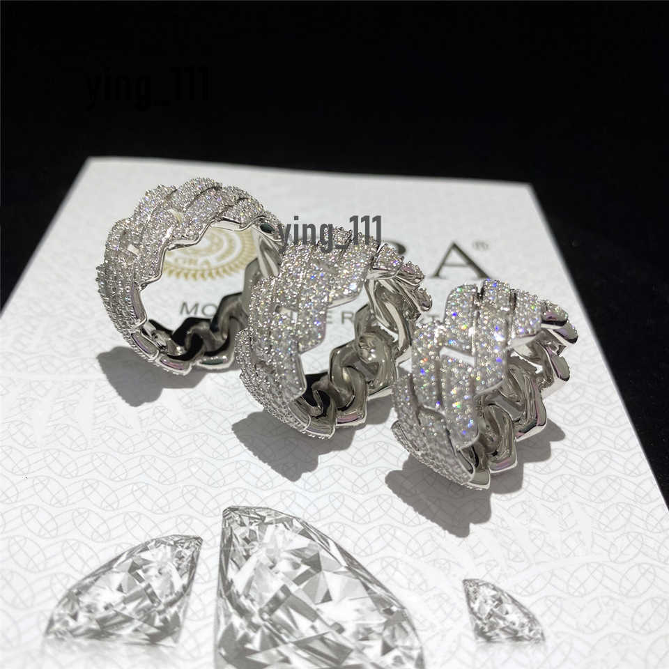 Hip Hop Jewelry Fully Iced Out Moissanite Baguette Diamond Rings Prong Set Sterg Sier Men Vvs Diamond Cuban Ring