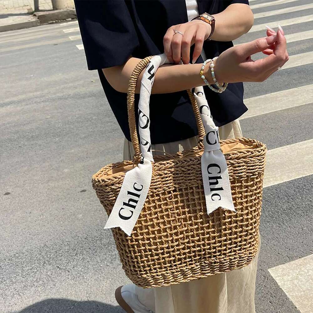 Handmade Beach Bag Womens Large Straw Tote Bag Braided Raffia Handbag Letter Ribbon Accent Drawstring Lightweight Spacious For Beach Vacation Kq1