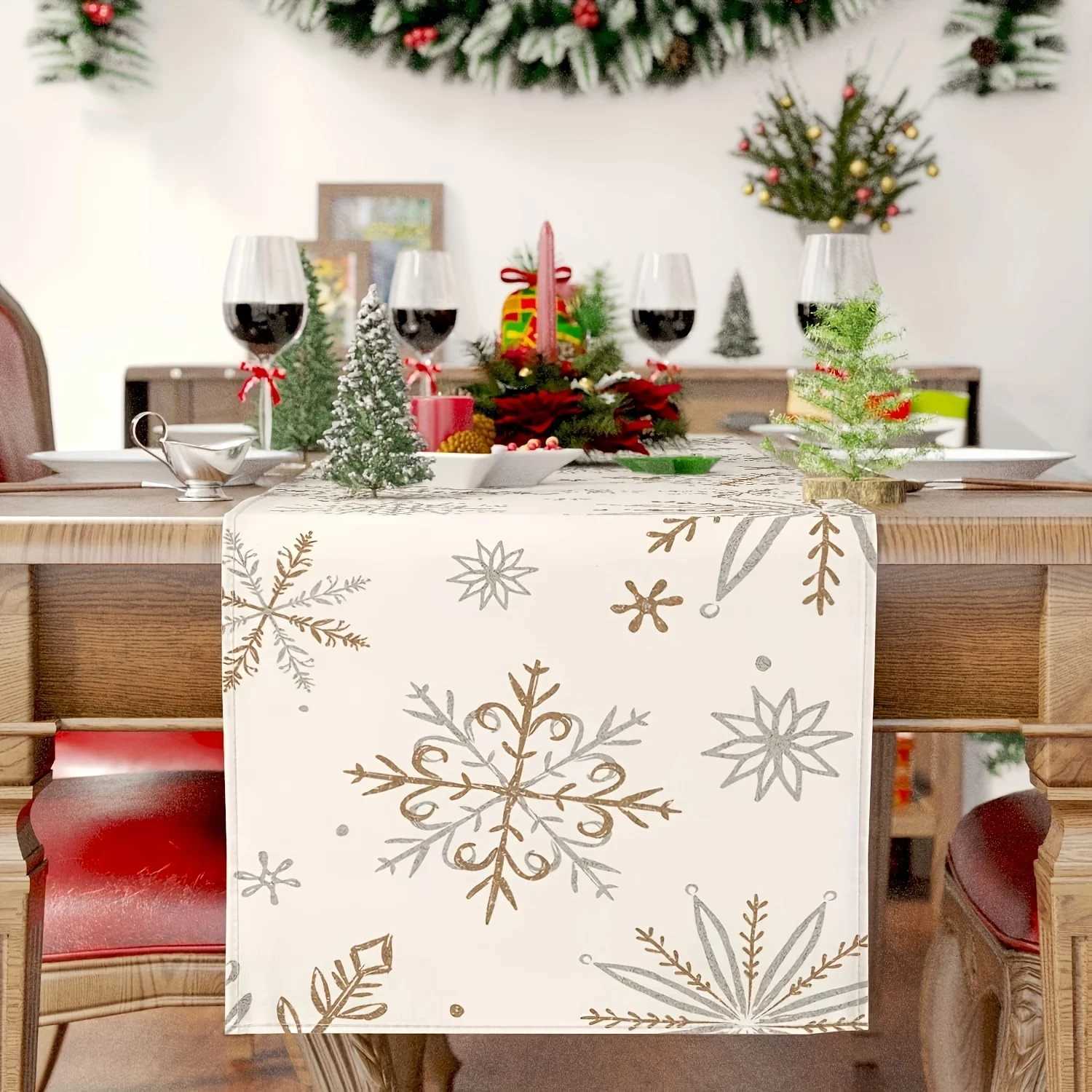 Christmas Winter Table Runner Snowflake Decorations White Gold Winter Runner for Table Seasonal Chriatmas Winter Holiday Decor Y251113