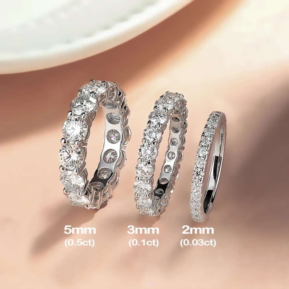 2/3/5mm D Color Moissanite Ring for Women 925 Sterling Silver Plated 18k White Gold Wedding Eternity Band Classic Jewelry GRA