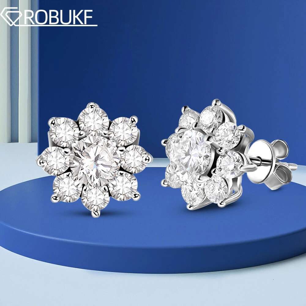 2.8cttw Full Sunflower Moissanite Stud Earrings for Women S925 Sterling Silver D Color Round Cut Diamond Earring Wedding Jewely