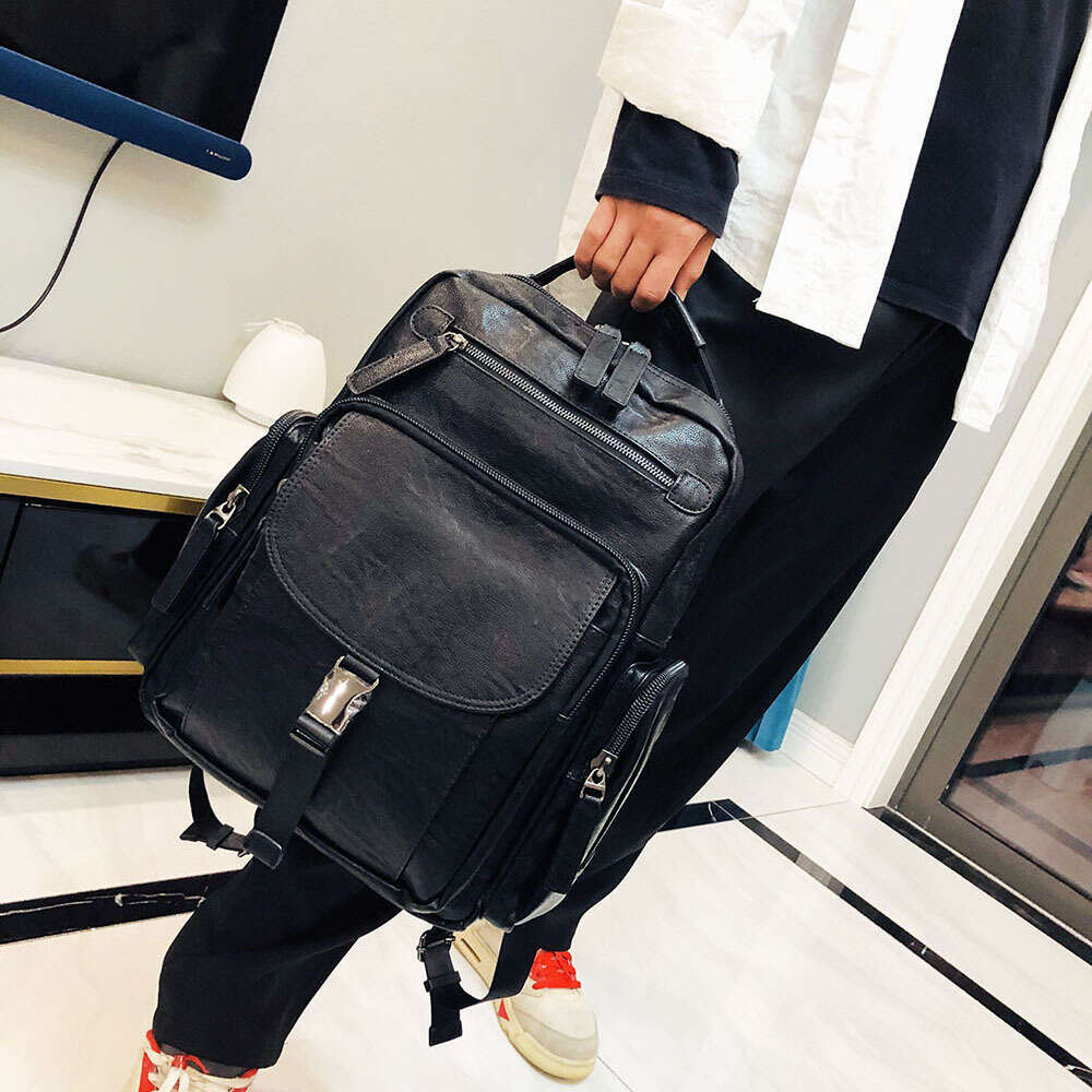 Backpack Backpack Men's Leisure Fashion Trend Travel Computer Large Capacity Soft Leather Simplified Student Function Bag