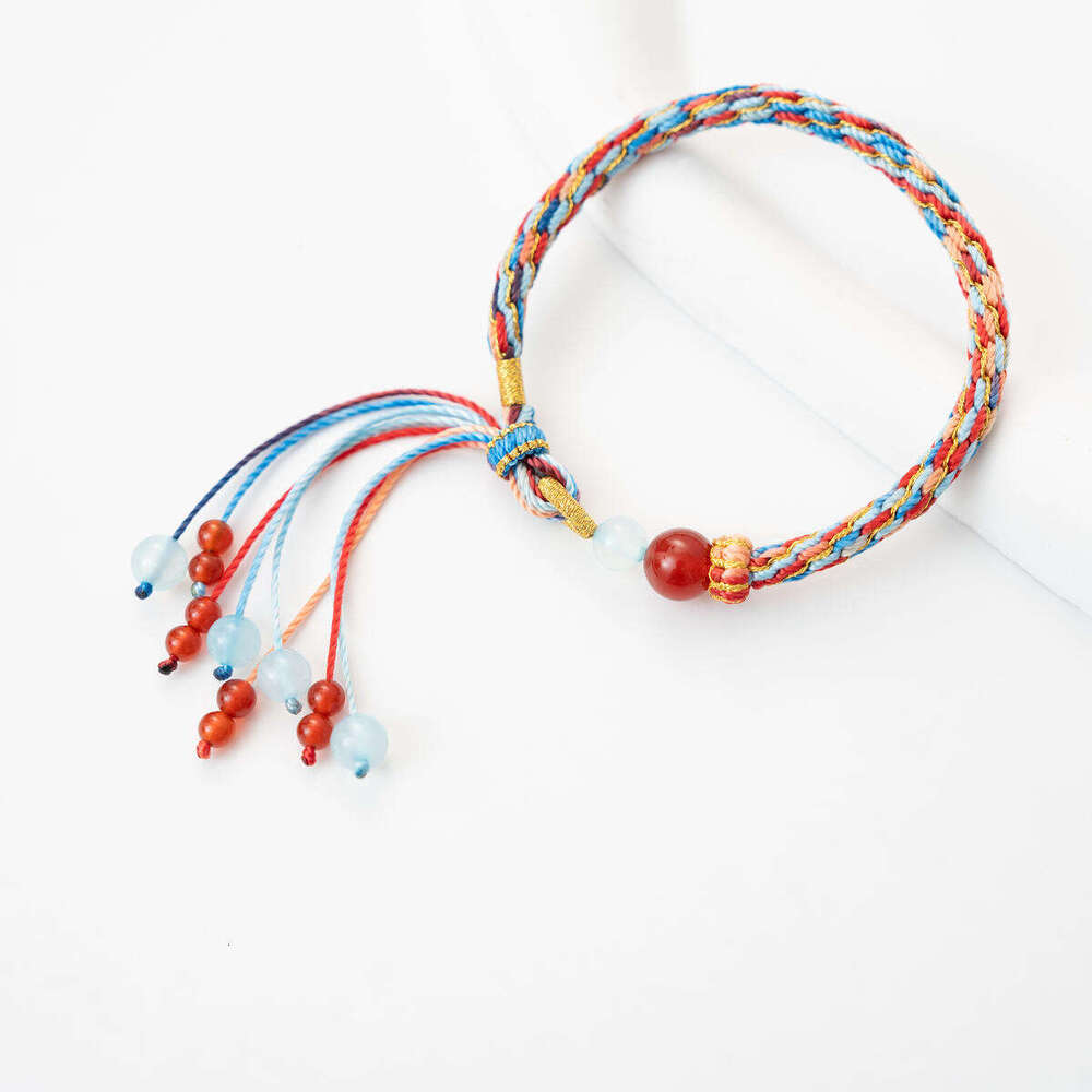 Dunhuang "Crimson Flame" Red Agate Cord - Genuine Gemstone Bracelet for Vitality & Passion, Adjustable Handwoven Design