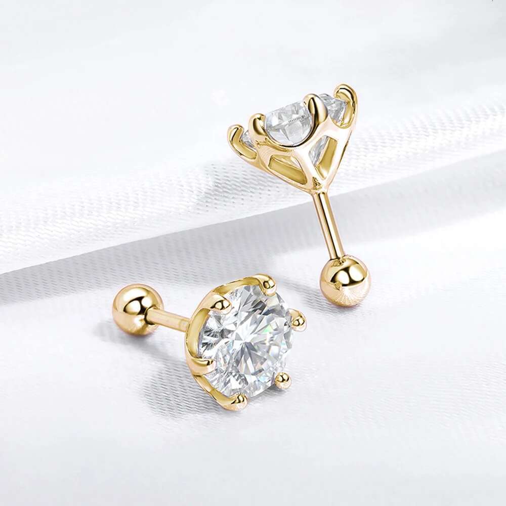 18K Gold Plated 0.2-2ct Moissanite Stud Earrings for Women Men S925 Silver 6 Claws Screw Ear Studs Fine Jewelry with Certificate