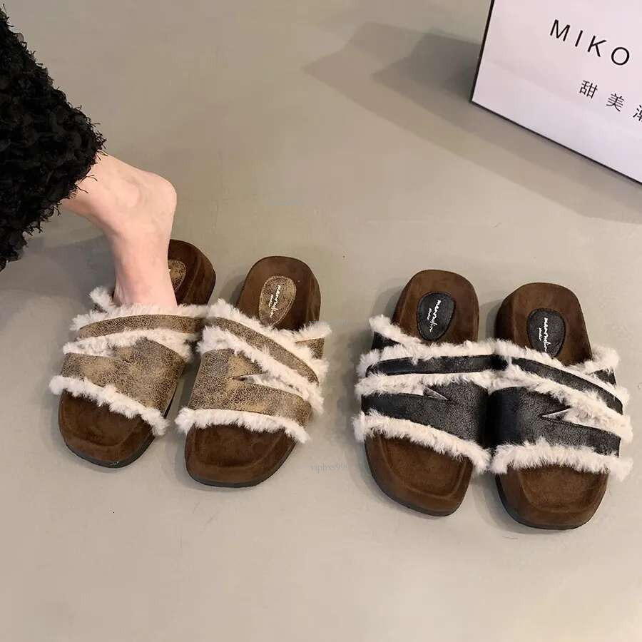 New Free Shipping Designer Shoes Internet Celebrity Thick Sole Height Increasing Hairy Slippers Women Gentle Fairy Style Fashionable One Piece Drag Fo