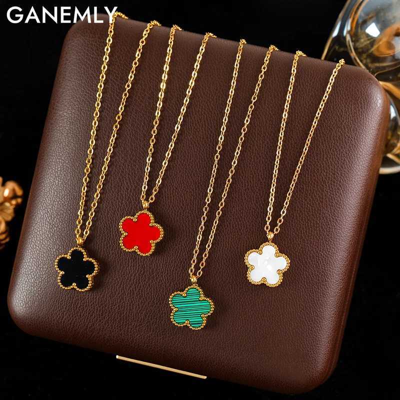 Luxury GANEMLY 316L Stainless Steel Colorful Five-Leaf Flower Pendant Necklace For Women Fashion Neck Chain Waterproof Jewelry Gift Y251112
