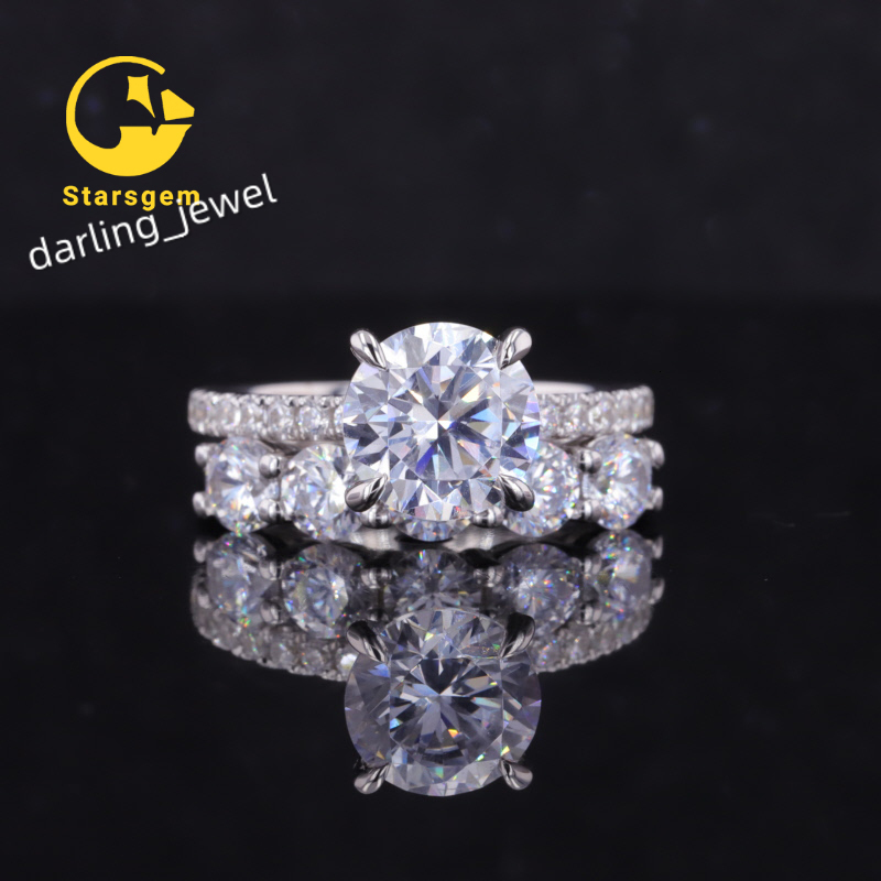 New Wedding Rings 925 Sterling Silver Lab Created Moissanite Diamond Rings Jewelry Women Round Cut Gemstone Engagement Ring Set