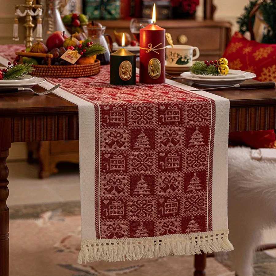 Christmas 1pc Christmas Elk Table Runner Living Room Dining Room Rectangular Gift Box Tablecloth Napkin Table ClothSuitable for Household Y251113