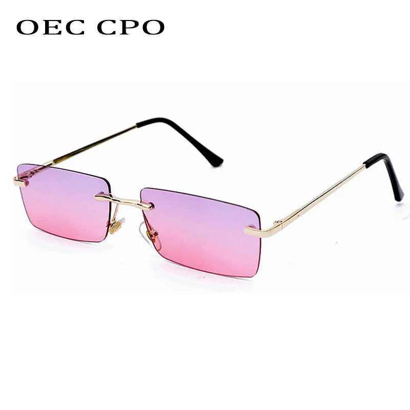 OEC CPO Ladies Small Rimless Sunglasses Women Fashion Rectangle Yellow Orange Sun Glasses Female Men uv400 Eyewear O625C250412