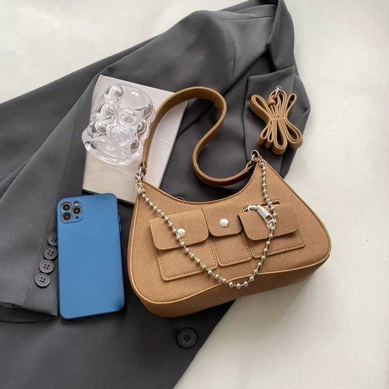 Pu Leather Elegant Solid Pocket Shoulder Bags Fashion Office Lady Handbags Women Sweet Y2k Chic Chain Underarm Bag Luxury DesignW251112