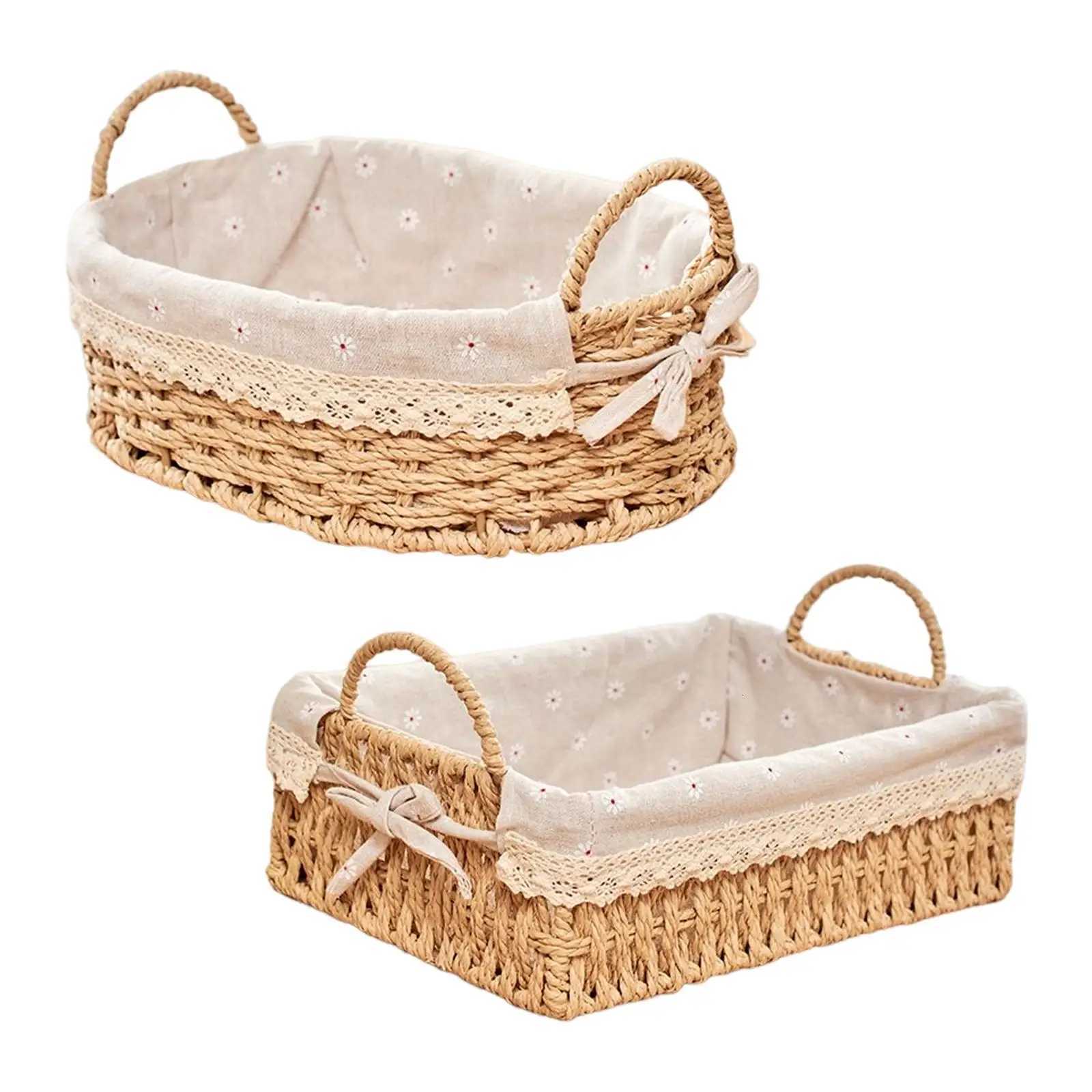 Woven Storage Baskets Kitchen Organizer Handwoven with Handles Cosmetic Box for Breakfast Fruit Bedro Bathro He Decorative Y251112