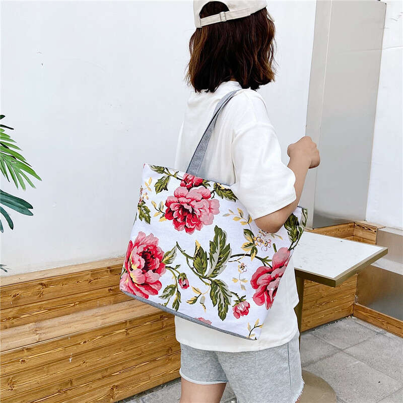 designer bag New canvas high-capacity women's printed handbag, Korean version tote bag, artistic student bag
