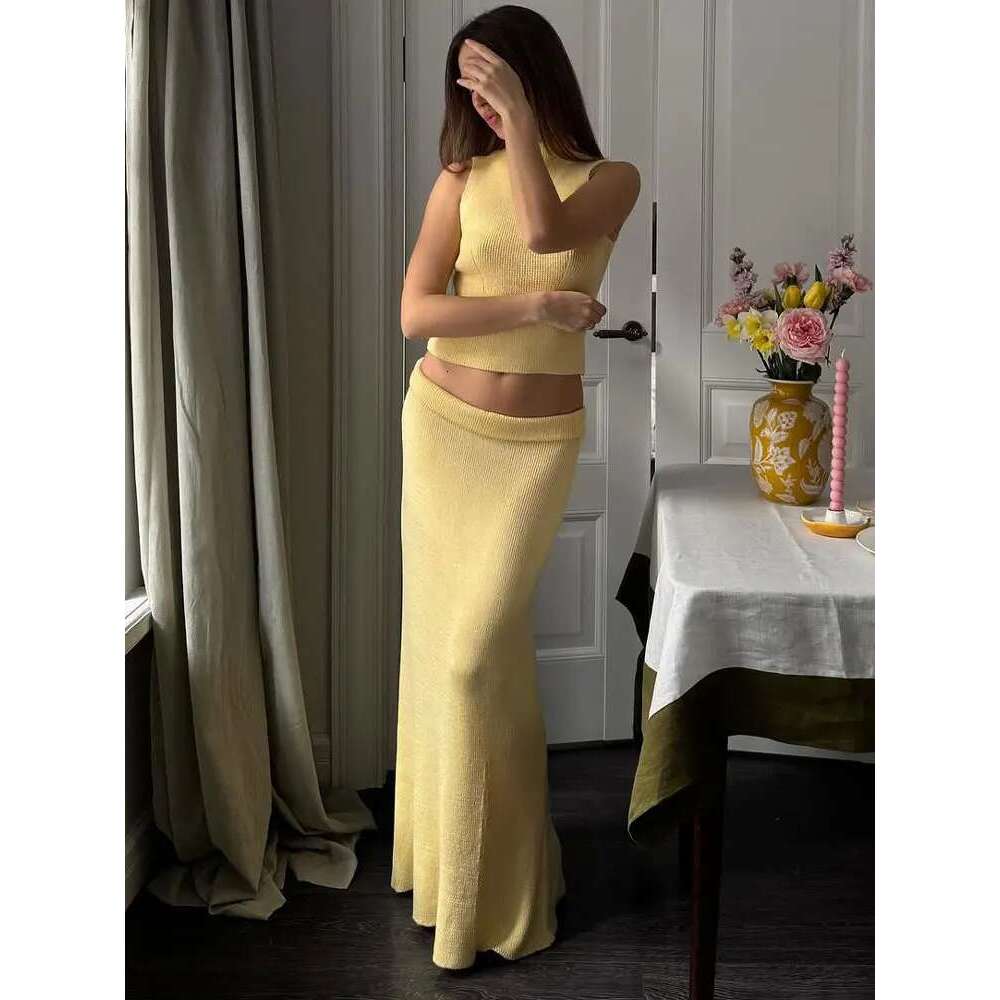 Tossy Elegant Knitwear 2 Piece-Set Long Dress Female Ribbed Sweater Pullover And Loose Patchwork Maxi Skirt Sets Ladies Outfits