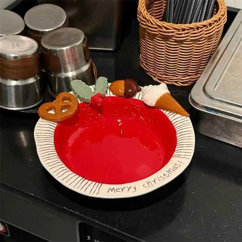 Christmas Ceramic Christmas Dinner Plate Underglaze Spaghetti Plates Exquisite Household Deep Dish Creative Dessert Tray Gift Y251113