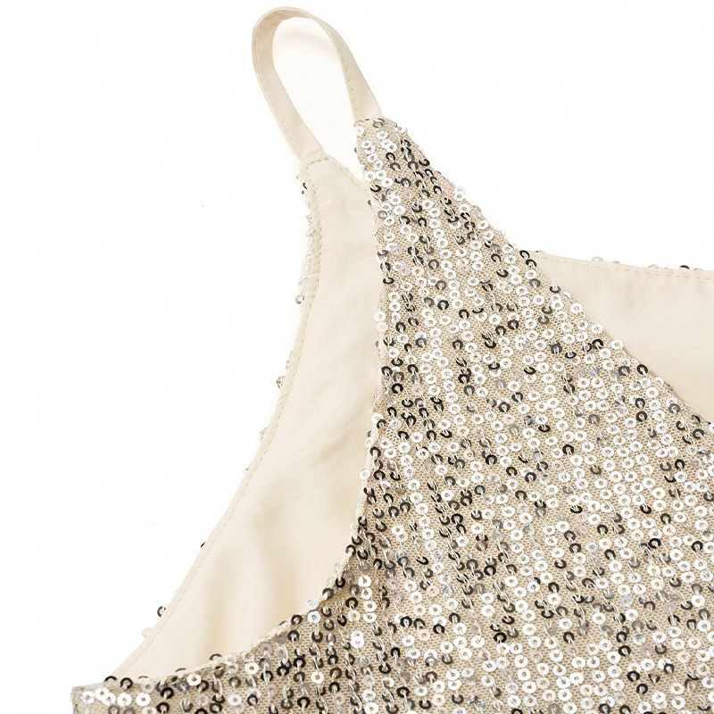 Sexy camisole mini vest 2025 summer womens sequined sleeveless V-neck top