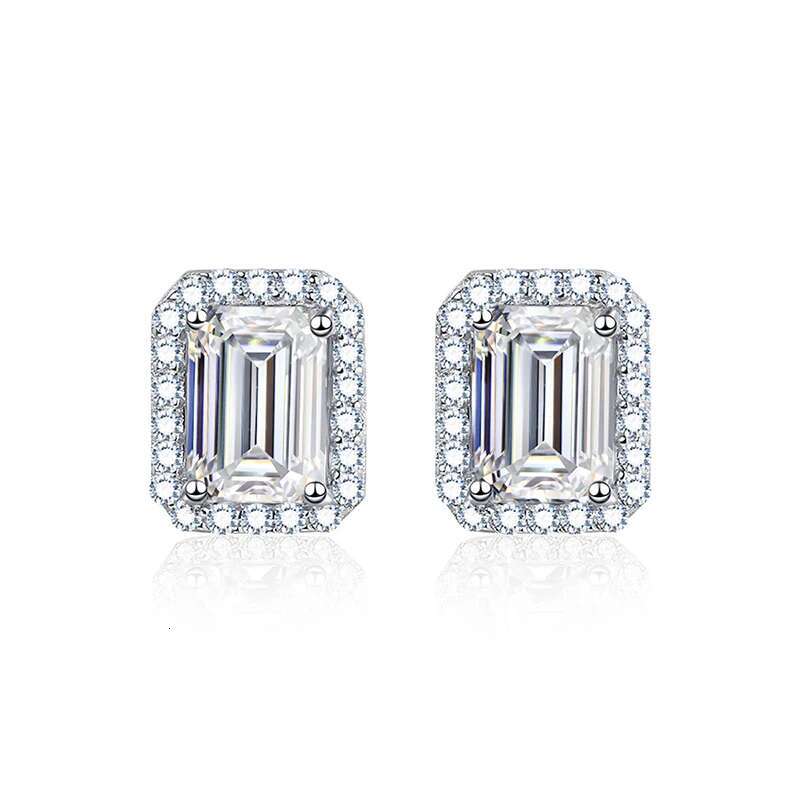 GRA 1CT D Color Sparkling Rectangle Moissanite Diamond Stud Earrings For Women Real 925 Sterling Silver Top Quality Fine Jewelry
