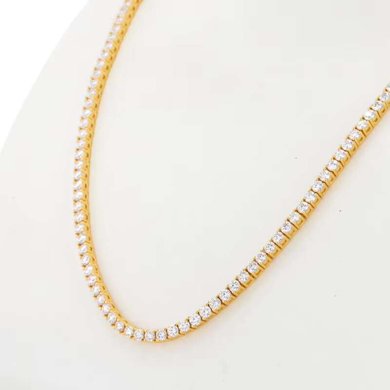 Fancy Tennis Chain Premium Custom Jewelry 14k White/yellow/rose Gold 4mm Round Moissanite Tennis Chain