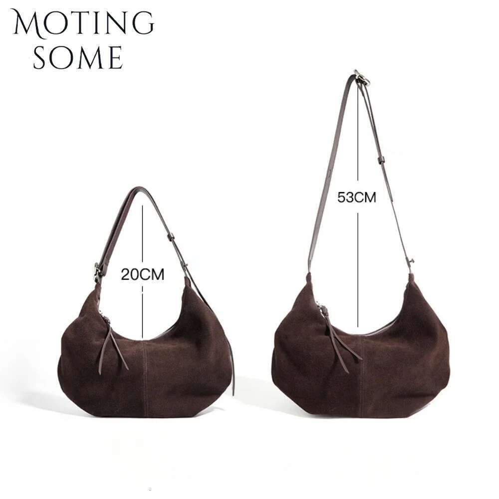 Motingsome Suede Genuine Leather Women Hobos Bags Retro Large-Capacity Bag Lady 2025 New Dumpg Purse Niche Messenger Tote