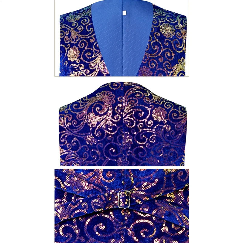 Gold Mens Suit Vest Single-breasted V-neck Vests Shiny Sequins Decorated Waistcoat Suitable for Host/Singer/Stage/Party 250407