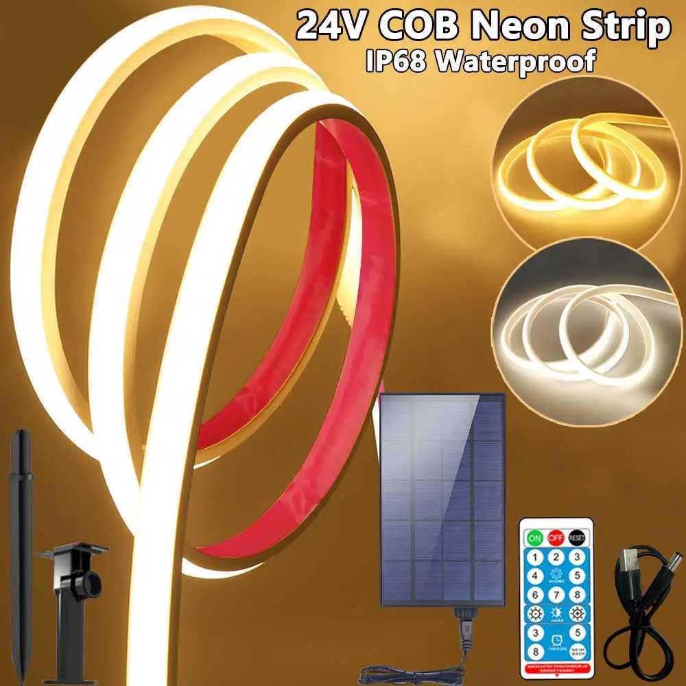 24V COB Solar Neon Light Strips Solar Flexible Lights Waterproof IP68 Warm White 1m 2m 3m 4m 5m LED Strip For Garden Decoration W251112