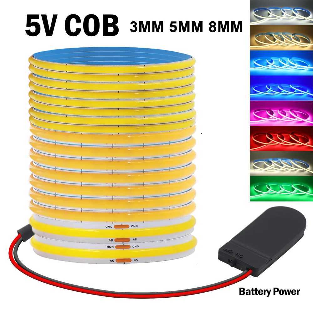 DC 5V COB LED Strip 3mm 5mm 8mm 320LEDs/M High Density Flexible COB LED Tape Night Light Battery Powered DIY TV Mirror Backlight W251112